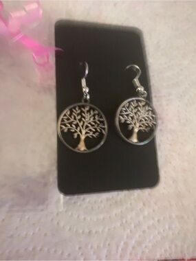 Silver Tree of Life Round Lightweight Dangle Earrings - Women Jewelry